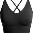 Design by Olivia Women's Casual Seamless Padded Workout Sports Bra Cami Cropped Yoga Tank Top with Adjustable Straps (Large-X-Large, Black)