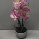 Purple Orchid Artificial Flowers 2 Stems in Grey Pot, Potted Faux Orchid Flower for Home Bathroom Table Living Room Office Kitchen Decor