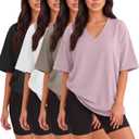 Kinglaman 4 Pack Oversized TShirts for Women, Short Sleeve Drop shoulders Plus Size Baggy Dry Fit T Shirts Tops Tees (L)