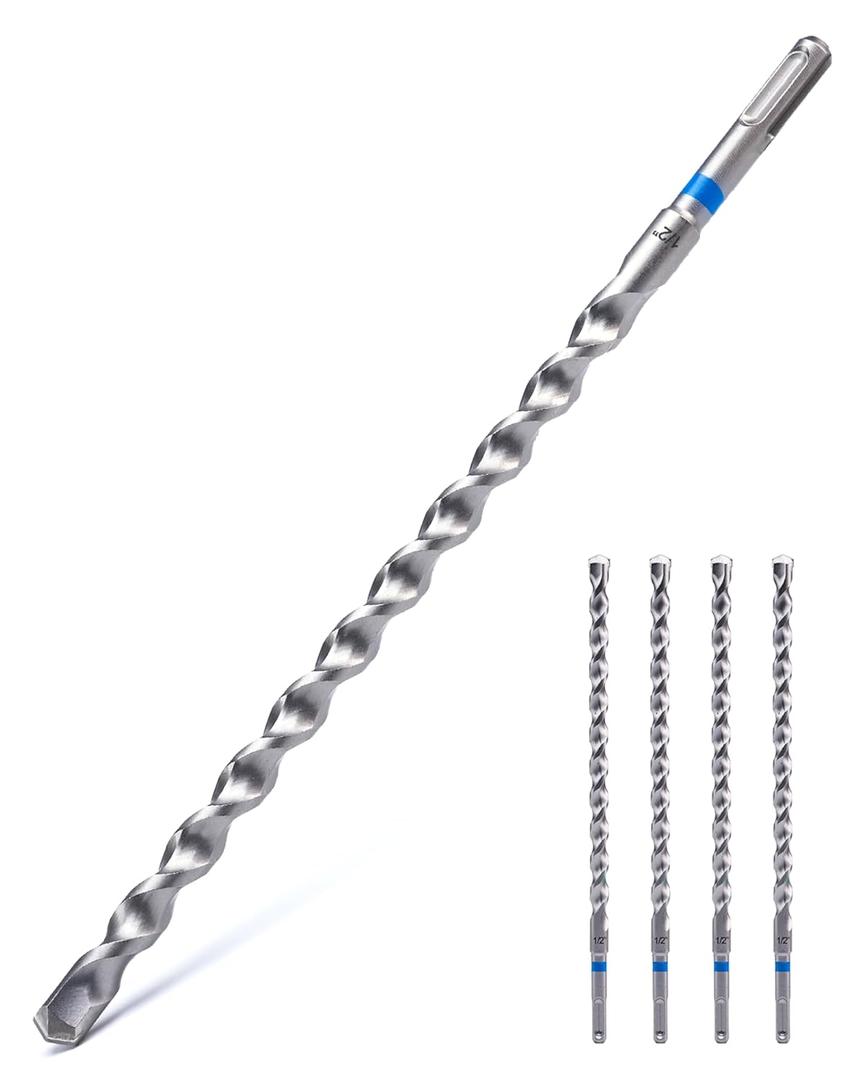 toolant SDS Plus Rotary Hammer Drill Bits Set for 1/2" x12inch 4pcs,Carbide Tipped 2-Cutter for Concrete, Masonry and Brick