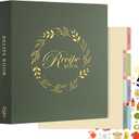 Lanpn Recipe Binder 8.5x11 3 Ring Kit, Waterproof Organizer Binder to Write in Your Own Recipes, Blank Recipe Book with 60 Plastic Sleeves,116 Recipes, Dividers, Labels & Stickers, Green