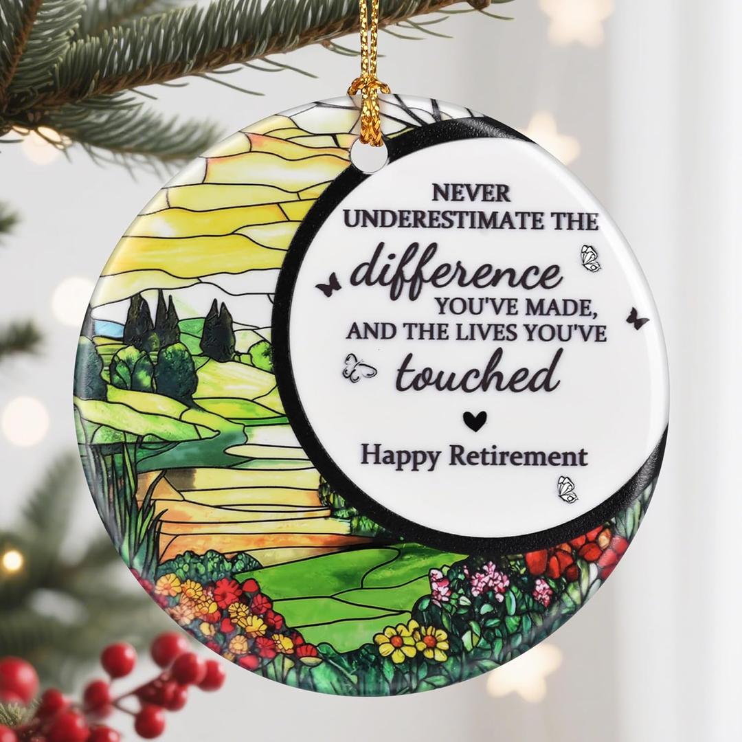 2 x Retirement Gift - Retirement Gifts for Women, Men - Retired Ornament - Retired Gifts for Coworker, Boss, Employee, Teacher, Nurse - Ceramic Christmas Ornament Keepsake - Christmas Tree Ornaments - D