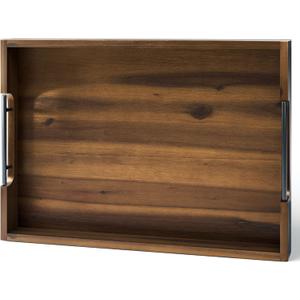 20 Inch Acacia Wood Ottoman Tray for Living Room - Coffee Table Trays, Serving Tray with Handles for Ottoman Table, Decorative Trays for Home Decor, Charcuterie Boards (Walnut Color) (20" x 14" x 2.3")