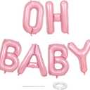 40 Inch Pastel Pink OH BABY Balloon for Baby Shower, Large Light Pink OH BABY Balloon Letters with Ribbon, Pearl Pink Alphabet Balloons Banner Sign for Girl Birthday Party Backdrop Decorations