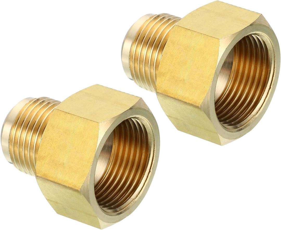 PATIKIL 3/4 Inch Female x 5/8 Inch Male Flare Connector, 2Pcs SAE 45 Degree Brass Adapter Flare Pipe Fitting for Air, Gas Line, Refrigeration, HVAC