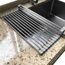 Tomorotec Roll Up Dish Drying Rack Over The Sink Grey Large Dish Drying Rack Rolling Foldable Collapsible SUS304 Stainless Steel Multipurpose Dish Drainer for Kitchen Counter (17.8x15.7)