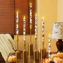 Nuanchu 6 Pcs Thanksgiving Flameless Taper Candles 10.6" LED Fall Candle Sticks Maple Leaf Battery Operated Taper Candles Flickering for Autumn Thanksgiving Harvest Dinner Table Home Party Decor