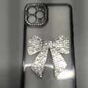 for iPhone Case,Luxury Crystal Diamond Rhinestone Sparkle Sparkly with 3D Bow Camera Lens Protection Clear Soft Shockproof Phone Case (Blue,iPhone 11)