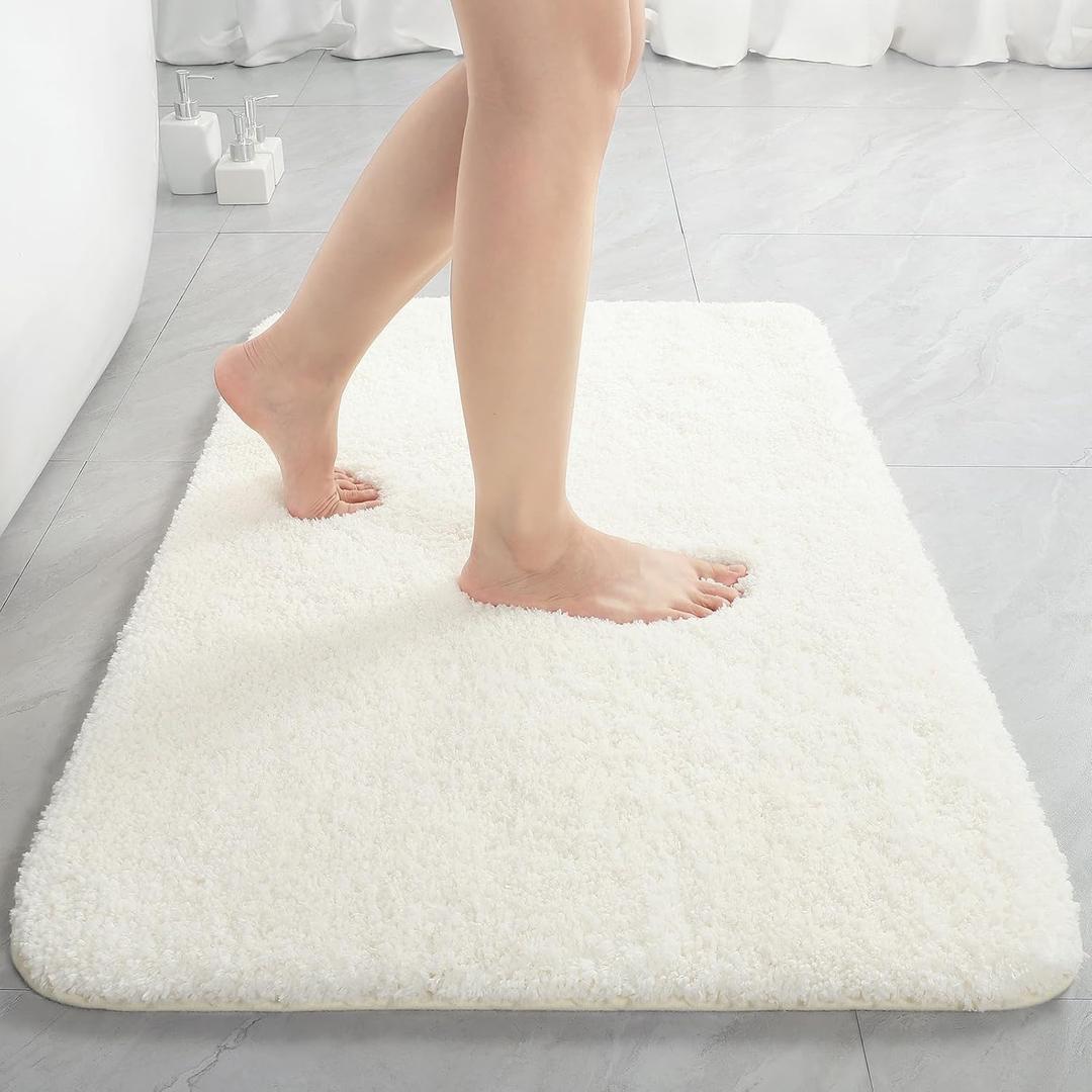 LOCHAS Bathroom Rug 36x24 Inch, Soft Thick Absorbent Microfiber Bath Rugs for Bathroom, Machine Washable, Shaggy Plush Non Slip Bath Mat for Tub, Shower Floor, Quick Dry Mats, Cream White