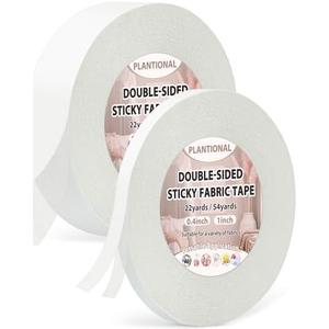 PLANTIONAL 2 Rolls Double-Sided Sticky Fabric Tape, No Sewing Required, Gluing, or Ironing Stitch Witchery Adhesive Cloth Tape, 2/5" x 54.6 Yd and 1" x 54.6 Yd Fabric Hemming Tape
