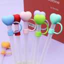 2 x Heart Straw Covers Valentines Straw Cover Cap for Stanley Cup 30 40 oz, Silicone Glitter Love Heart Designs 10mm 0.4in Straw Toppers Cute Straw Covers Valentines Party Cup Decoration 5PCS
