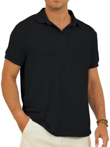 Envmb Men's Polo Shirts Short Sleeve Textured Knit Slim Fit Casual Stretchy Button Polo T-Shirt Summer Collared Golf Shirt, 2XL