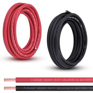 4 Gauge Battery Cable, 20FT Red + 20FT Black 4 AWG Pure Copper Wire Welding Cable, for Automotive, Battery, Solar and Generator, Standard USA OFC Wire