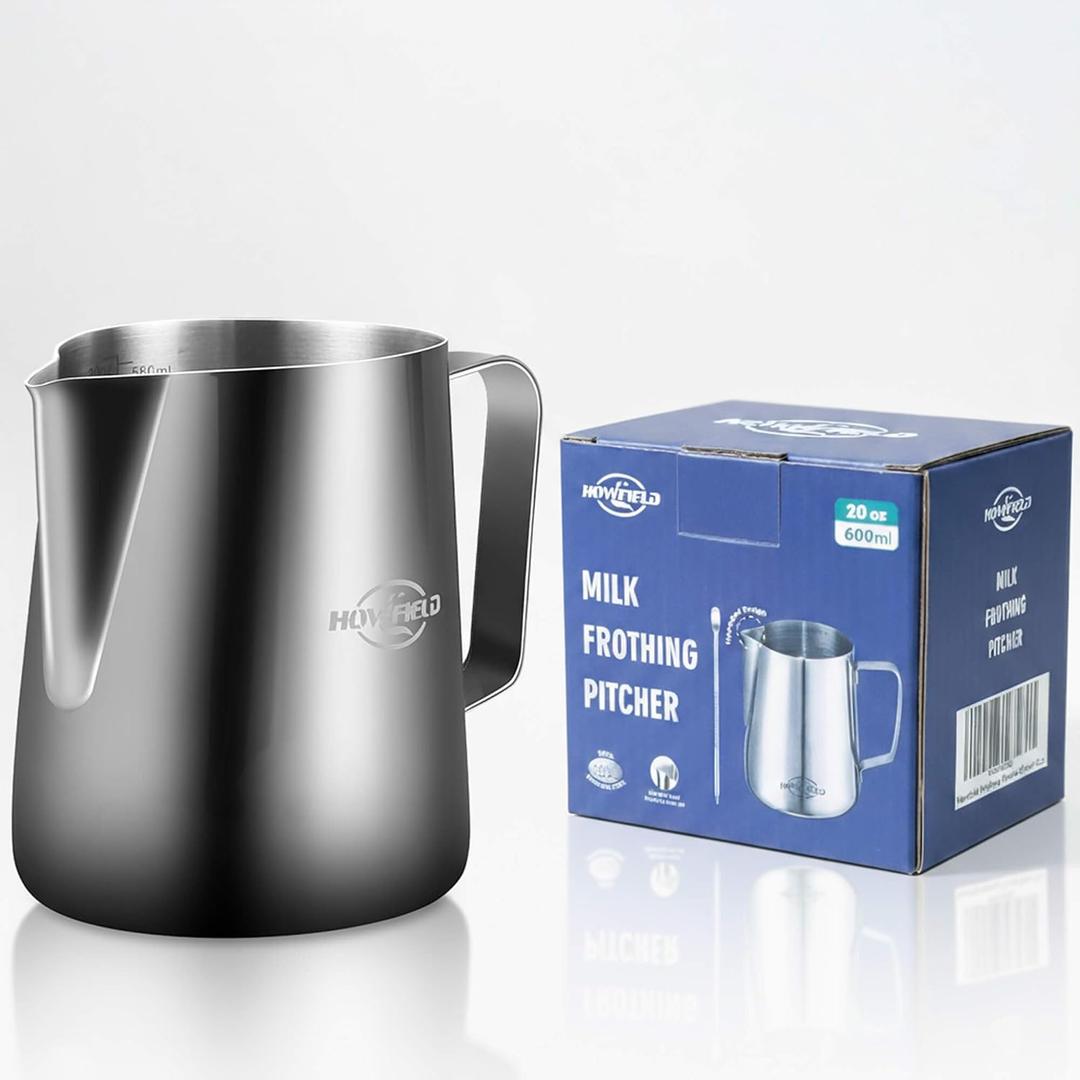 Milk Frothing Pitcher 20 oz (600ml) 304 Stainless Steel w/Latte Art Pen & Scale, Barista-Grade Espresso Steaming Jug for Cappuccino, Latte, Home & Commercial Use (Sliver)