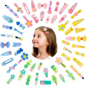 SAOROPEB 56 Pcs Hair Clips for Girls Toddler Hair Clips Cute Hair Accessories for Kids Candy Color Cartoon Design for Little Girls - Green Blue Yellow Pink