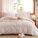 Floral Comforter Set King Size - 3 Pieces Pink White Floral Comforter Bedding Sets Reversible Pattern,King Bed in a Bag with Flowers Comforter and 2 Pillowcases