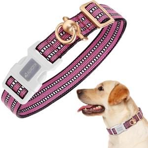 Auroth Dog Collar for Medium Large Dogs, Reflective Dog Collar, Soft Nylon Adjustable Dog Collars with Heavy Duty Metal D Ring Tangle Free (Large:15.7"-27.1", Pink)