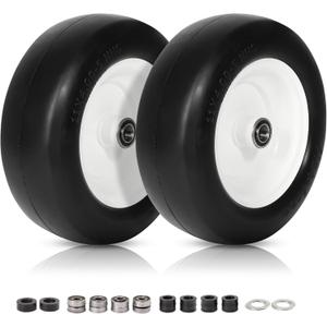 11x4.00-5 Lawn Mower Tires Flat Free, Zero Turn Mower Front Tires, 11x4-5 Solid Mower Wheel for Residential and Commercial, 3/4" or 5/8" Bushings, 3.4"-4"-4.5-5" Centered Hub, 2 Pack (White)