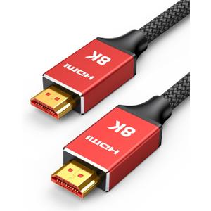 Capshi 10ft 8K 4K@120Hz HDMI Cable 2.1, 48Gbps High Speed Cord for PS5/4, TV, Gaming Console, Monitor, 8K@60Hz, 2K@240Hz, 144Hz, Support HDR, eARC, DTS:X, HDCP 2.2 & 2.3, Braided, Red (10 feet)