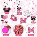 Pink 2nd Birthday Hanging Swirl Decorations,Mouse Birthday Party Ceiling Streamers,Pink Mouse Theme Party Supplies,Party Favors for Girls Kids(38 Pcs)