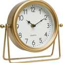 Vintage Golden Table Clock - Elegant Battery Operated Office, Living Room, and Bedroom Clock with Minimalist Design Gold Table Decor 22x19.5x5.5cm