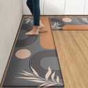 Kitchen Mats for Floor 2 PCS, Anti Fatigue Mat Set, Boho Cushioned Non Slip Waterproof Kitchen Rugs, Wipe Clean PVC Leather Runner for Sink, Laundry, Office, 17"x47"+17"x29", Drak Grey