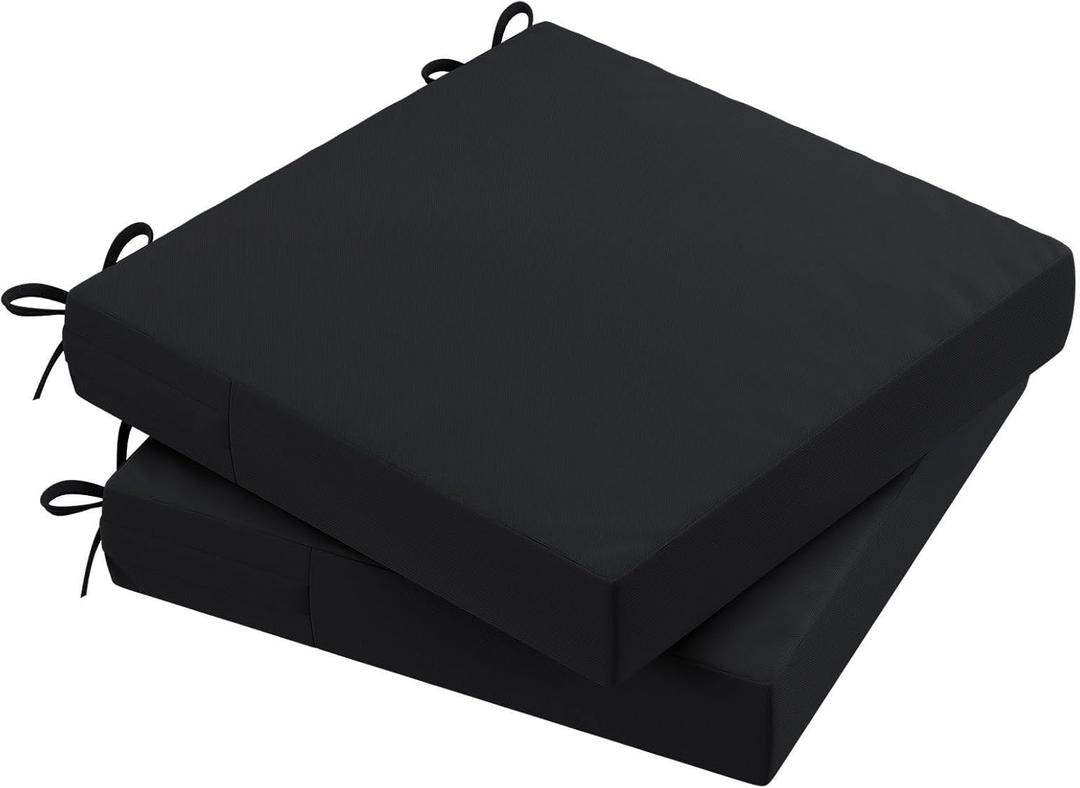 AAAAAcessories Outdoor Seat Cushions for Chairs, Waterproof, Fade-Resistant Patio Furniture Replacement Cushions, 20" x 20" x 3", Set of 2, Black
