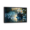 Zen Large Canvas Wall Art for Living Room, Lotus Framed Wall Decor, Stones in Water Landscape Pictures Painting, Modern Artwork for Spa Bathroom Bedroom 36L'' × 24W''