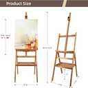 Solid Beech Wood Painting Easel with Storage Plate (60"~75" H), H-Frame Adjustable Art Wooden Easel Stand with Signature Plate for Adults, Students,Sturdy Canvas Holder up to 36''