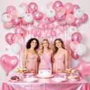 Pink 14th Happy Birthday Decorations for Girls, Pink and White 14th Birthday Party Packs with Foil Number 14 Balloons, Happy Birthday Banner, Fringe Curtains, Birthday Sash Party Supplies