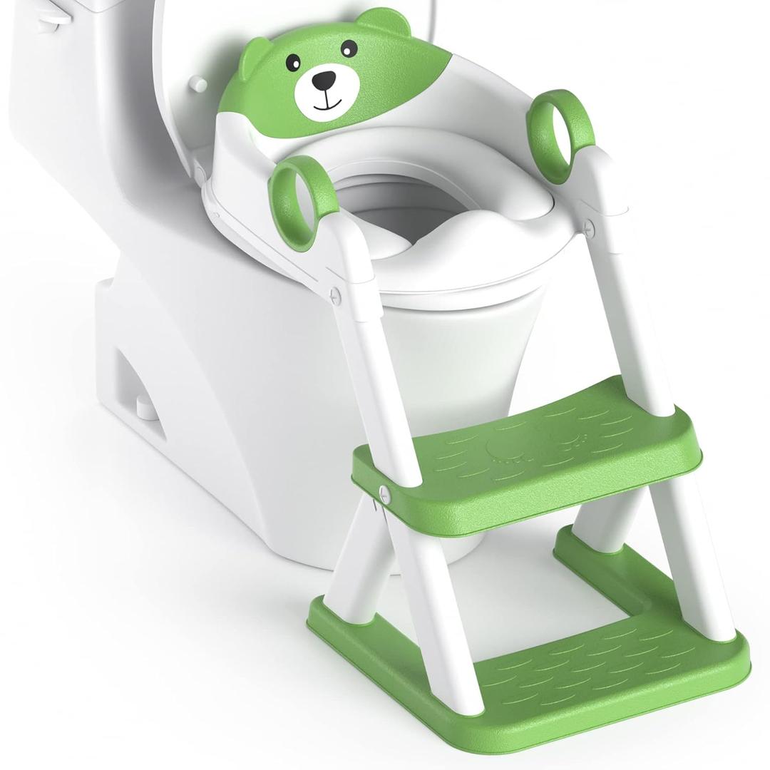 Potty Training Seat, Upgrade Toddler Toilet Seat for Kids Boys Girls, 2 in 1 Potty Training Toilet, Splash Guard Anti-Slip Pad Step Stool(Green)
