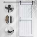 EaseLife 36 x 84 inch White Barn Door with 6.6FT Sliding Door Hardware Kit Included & Handle,Solid Wood Covered with Waterproof PVC Surface,DIY Assembly,Easy Install,H-Frame,Fit 32-34in Wide Opening