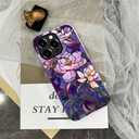 Case for iPhone 15 Pro,Fits Glossy Case Design for Girl Women,Stained Glass Flower Floral Purple