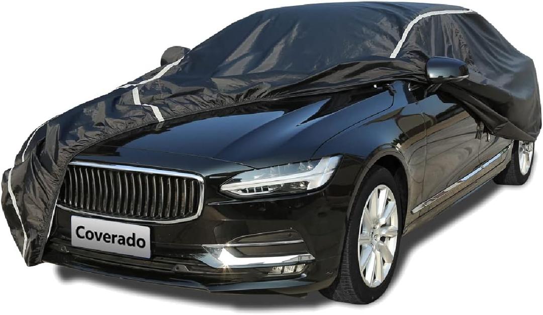 Coverado Car Cover Waterproof All Weather, Sedan Car Cover Hail Protection with Zipper Door, Soft Cotton Lined Car Covers for Automobiles, Snowproof UV Protection Universal Fit for Sedan (191"-200")