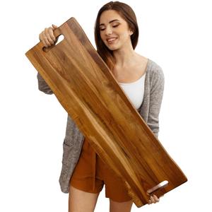 Large Acacia Serving Board with Handles, 36 x 12 Inch Rectangular Charcuterie Platter, Natural Wood Server for Meat, Cheese Board, and Party Appetizers, Extra Long 3ft, Light