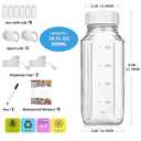 6 Pack 16 Oz Glass Juice Bottles with 2 Pour Spouts, 100% Airtight Heavy Duty SCREW Lid- Reusable Glass Milk Bottles w Scale Mark, Square Drinking Jar Juice Container Breast Milk Pitcher