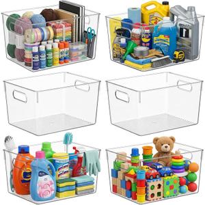 MOONEDGE 6 Pack X-Large Clear Organizer Bins 13x10x8in Storage Containers