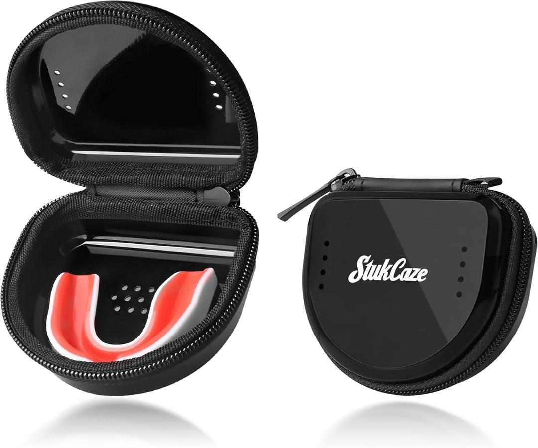 2 x Mouth Guard Case with Zipper, Portable Carrying Retainer Mouthguard Case for Youth Football, Breathable Mouth Guard Boxing with Climbing Clip, Travel Storage Adult & Youth Sizes Black