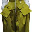 DINGANG Women's Wide Leg Satin Cargo Pants High Waisted Casual Trousers (Green, L)