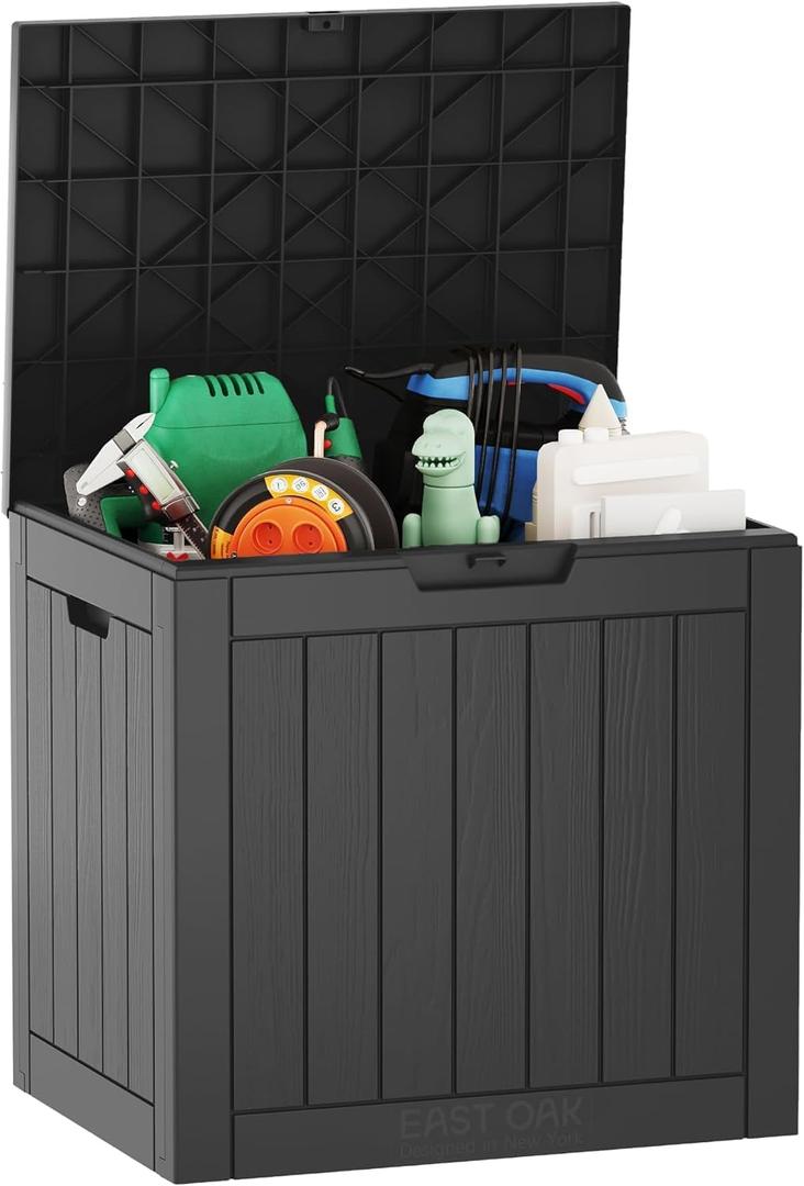 EAST OAK Outdoor Storage Box | 31 Gallon Deck Box Indoor and Outdoor Use | Waterproof Resin Storage Bin with Latch for Patio Cushions, Gardening Tools | UV Resistant | Deep Grey