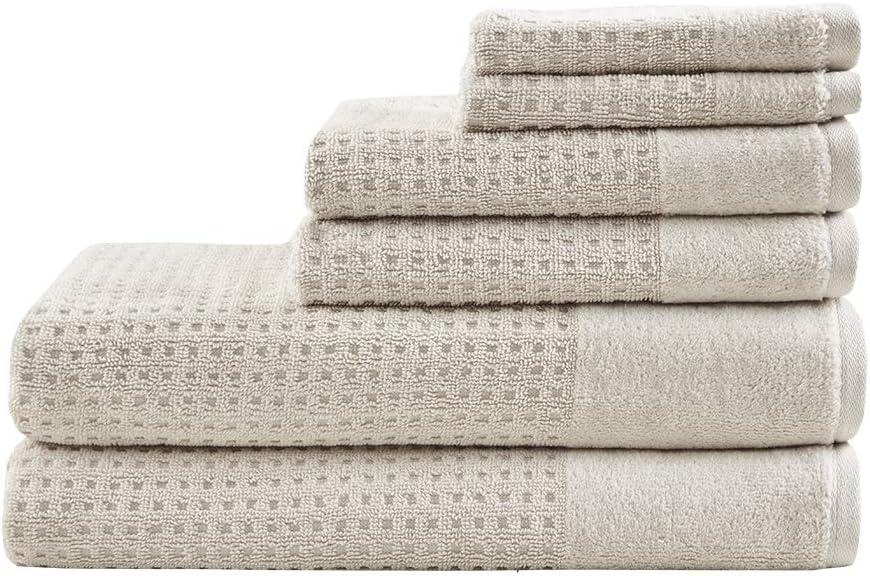 Madison Park Spa Waffle 100% Cotton Luxurious Towel Set, Premium Texture Waffle Weave, Highly Absorbent, Quick Dry, Hotel & Spa Quality Wash Clothes for Bathroom, Assorted Sizes, Natural 6 Piece