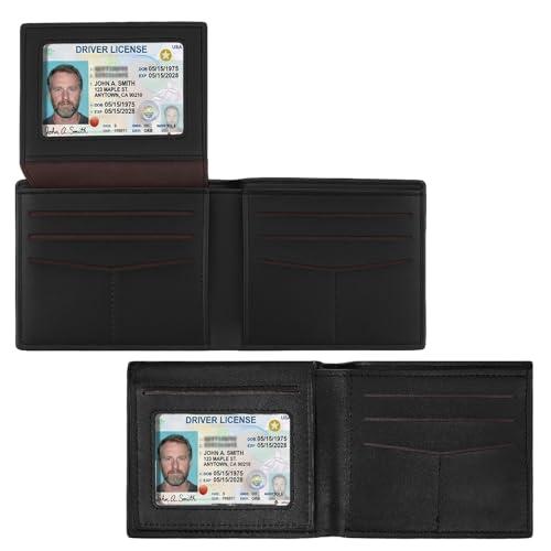 FNANJWQ Genuine Leather Wallet for Men, Handmade Bifold Stylish, Front Pocket Mens Wallets Rfid Blocking with 2 ID Windows