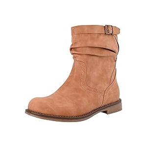  Mid Calf Flat Boots for Women Pull On Round Toe Side Zip Fall and Winter Fashion Comfortable Boots 7