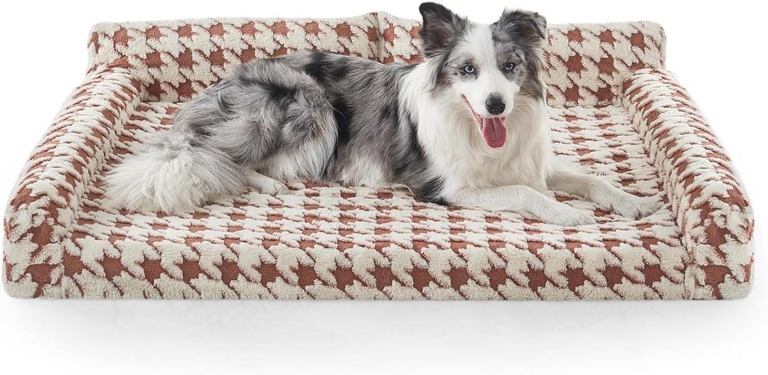 FURTIME Orthopedic Dog Beds Large Sized Dog, XL Washable Memory Foam Pet Couch Bed with Removable Washable Cover, Non-Slip Bottom with Bolster Sides, Brown (L (35"x25.2"x9.4" ))