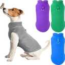 SATINIOR 4 Pieces Stretch Fleece Dog Sweater Polyester Warmer Vest Pullover Jacket with D-Ring Leash Cold Weather Coat Hoodie for Small and Medium Dogs(L,Gray, Green, Purple, Blue)