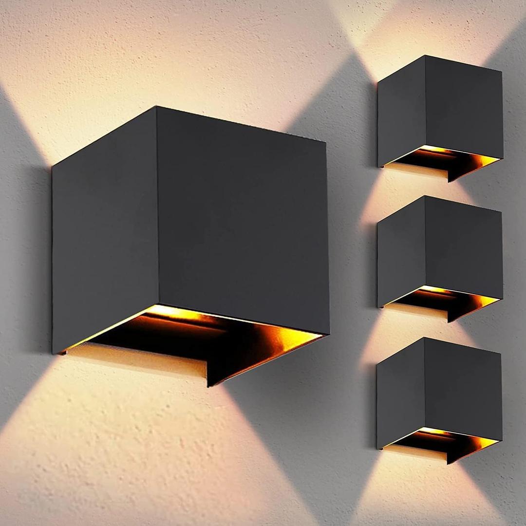 4-Pack Outdoor Wall Lights Exterior/Interior. 4.33''Square Modern LED Wall Sconce,Up Down Lights Outdoor IP65 Exterior Light Fixtures.15W Warm Light 3000K Aluminum Outdoor Wall Lighting Fixtures.