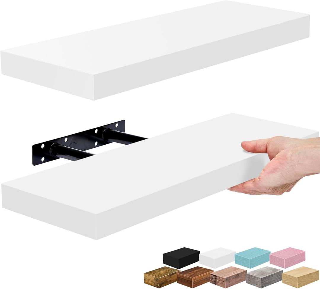 Sorbus Floating Shelves for Wall 16 Inch Floating Shelf for Kitchen, Bedroom, Living Room, Bathroom, Home & Wall Decor - Mounted Bathroom Shelves with Invisible Brackets (White, 2 Pack)
