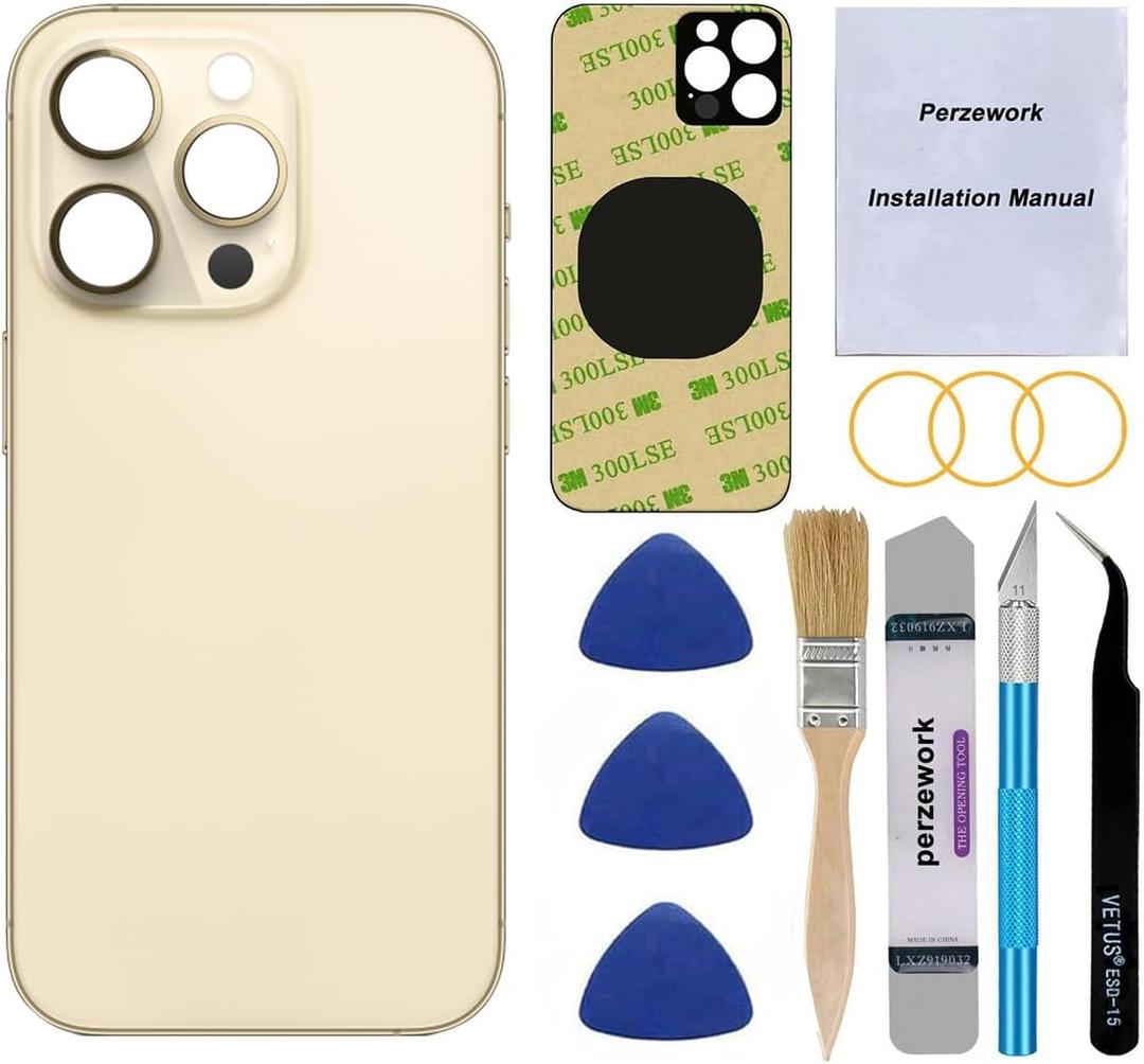 OEM Rear Back Glass Replacement for iPhone 14 Pro 6.1-inches with Reparing Toolkit and Manual (Gold)
