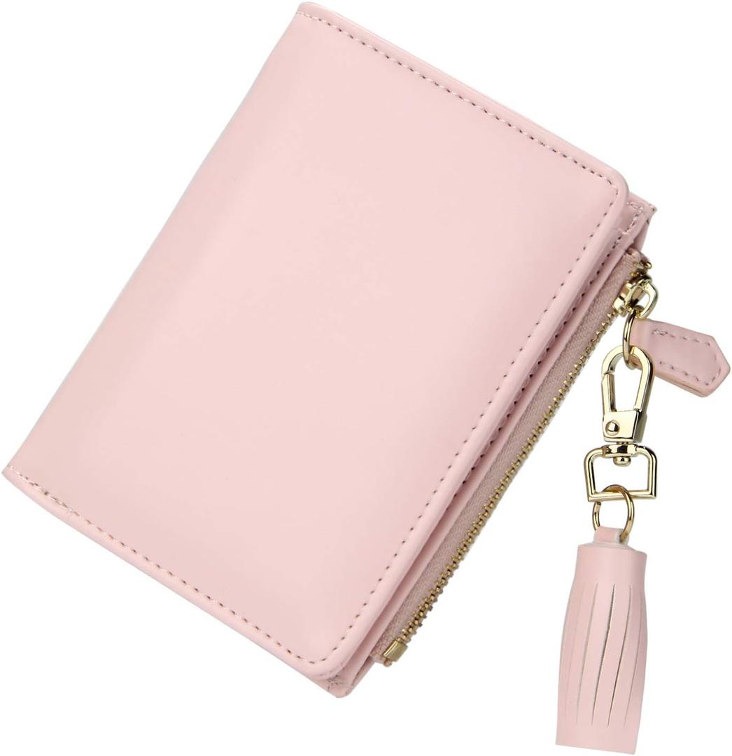GEEAD Small Wallets for Women Bifold Slim Coin Purse Zipper ID Card Holder PU Leather Pink