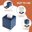 Y-in Hand Tissue Box Cover, Square Facial Tissue Holder Storage for Bathroom Vanity, Countertops, Dressers, Night Stand, Parlors and Offices - Navy Blue